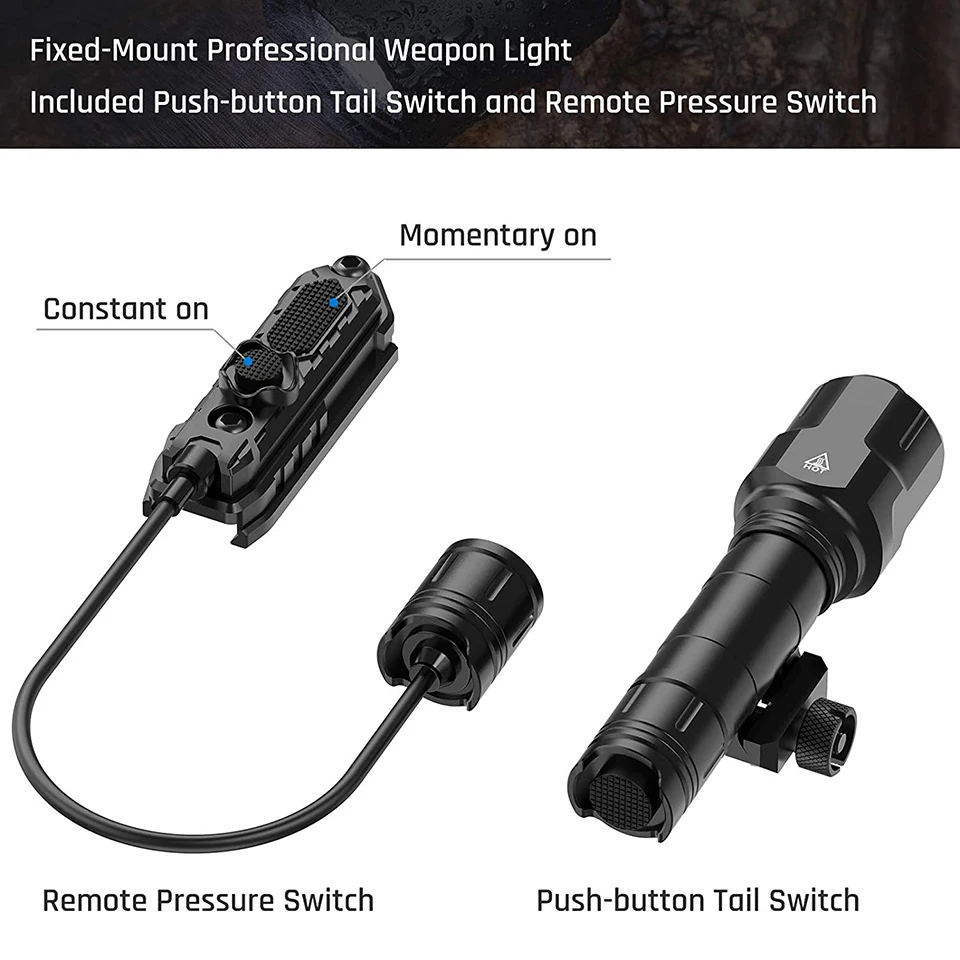 1200 Lumen Tactical Flashlight Matte Black Aluminum LED Weapon Light with Mlok System Remote Pressure Switch for Picatinny Rail