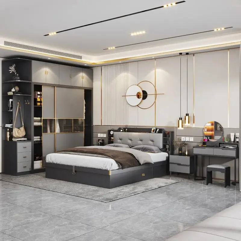Pretty Nordic Double Bed King Size Light Luxury Bed Loft Comferter Camas De Dormitorio Bedroom Set Furniture