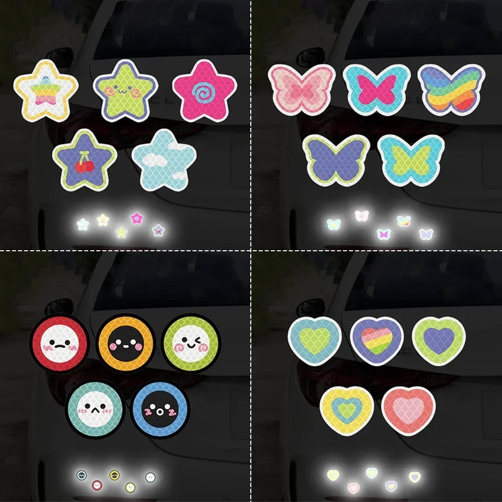 5Pcs/Set Motorcycle Helmet Waterproof Decal Hearts Butterfly Stars Night Warning Sign Reflective Sticker Helmet Accessories reflective stickers