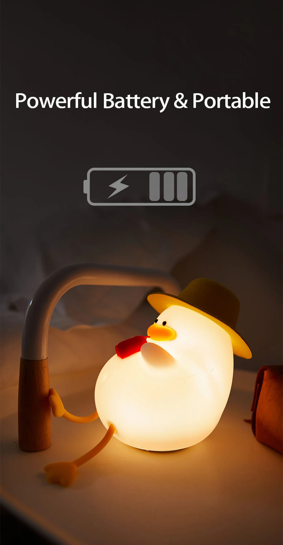 Cute Kids Happy Duck Night Light USB Rechargeable Lamp Silicone Pating Lamp Color Changing for Baby Bedside Room Home Decor Gift