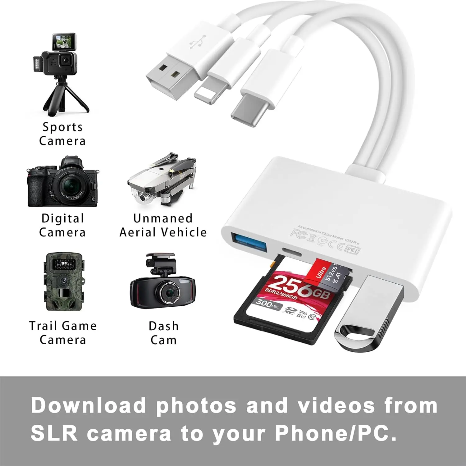 Memory card reader 5-in-1 Memory Card Reader USB OTG Adapter SD Card Slots Reader for iPhone/iPad USB C A Supports SD/Micro SD/SDHC/SDXC/MMC