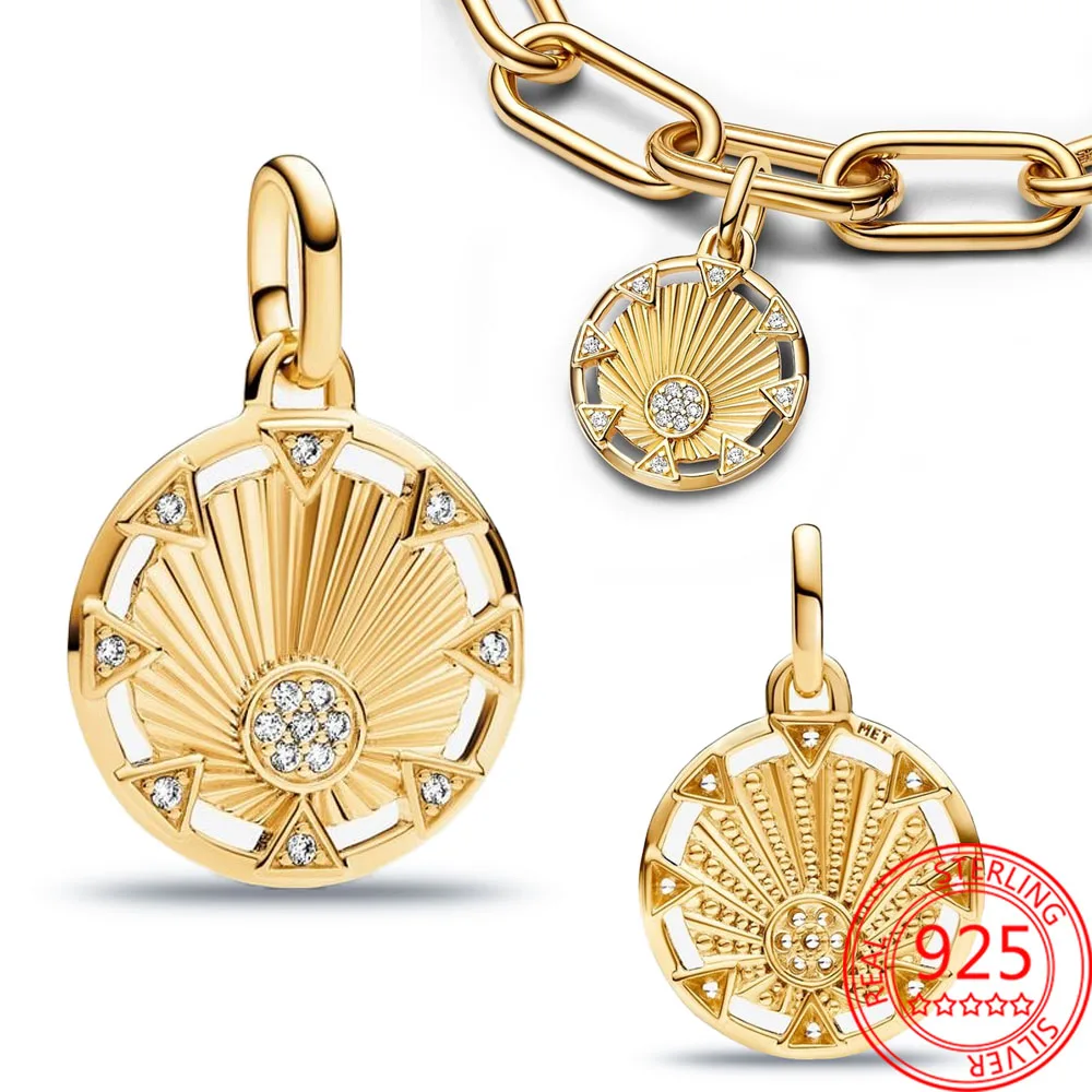 Vintage 14K Gold Me Power Of The Light Sun Medaglione Charm Fit Pandora Me Bracciale Donna Fine 925 Gioielli In Argento Sterling Regalo
