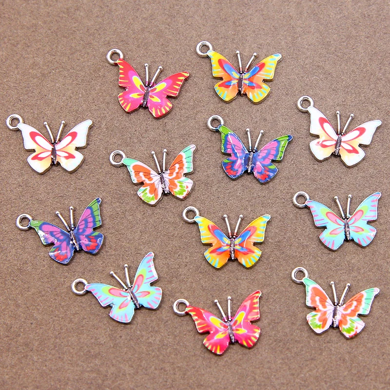 

10 шт./лот подвеска в виде Цветной бабочки, металлическая эмалированная Маленькая подвеска, ожерелье, браслет, «сделай сам», аксессуары для изготовления ювелирных изделий