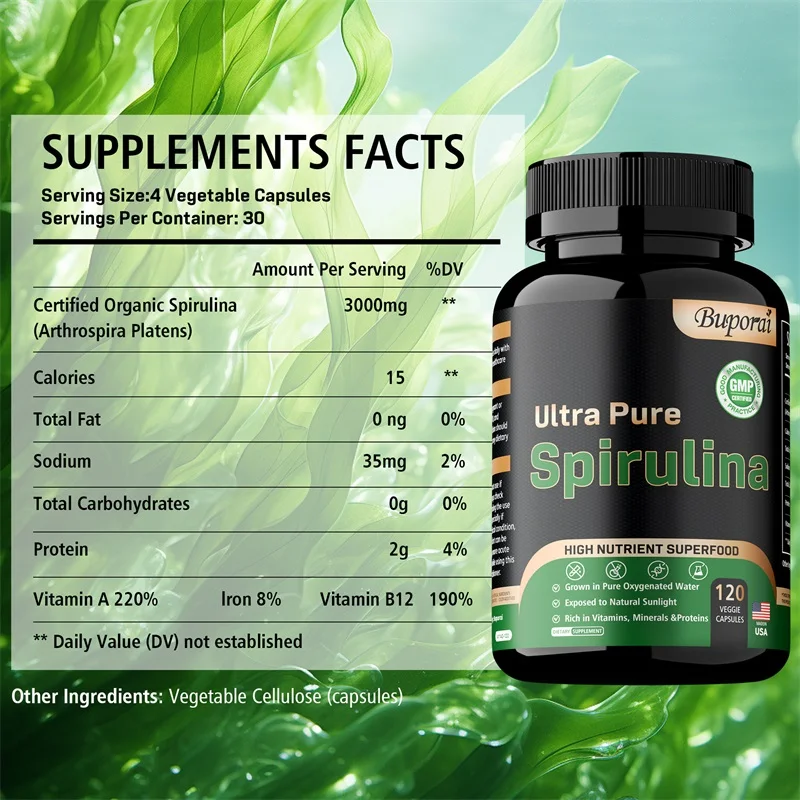 Organic Spirulina Detoxification Immune System Cardiovascular Antioxidant Improve Digestive Health
