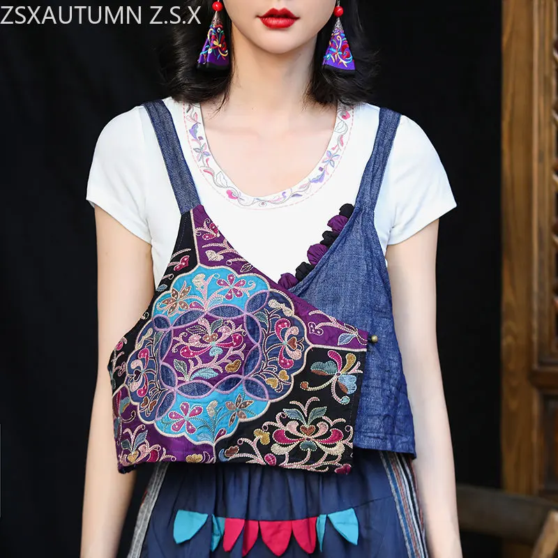

Chinese Style Vest Embroidery National Fashion Sleeveless Waistcoat Harajuku Women Vintage Female Loose Wild Casual Gilet Tops