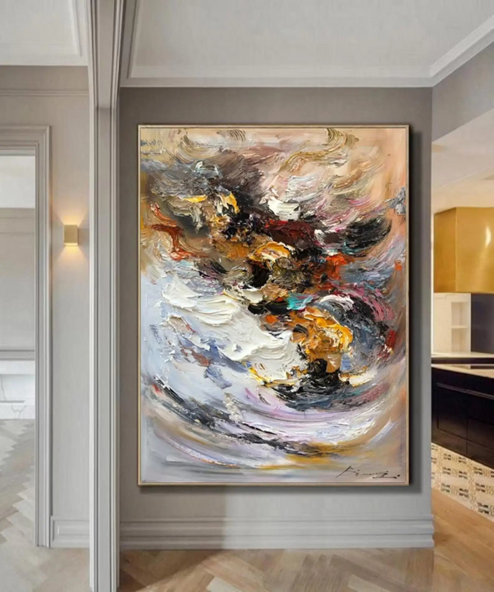 

Large Colorful 3D Texture Painting Original Beige Brown Oversized Abstract Painting For Living Room Decor Contemporary Painting