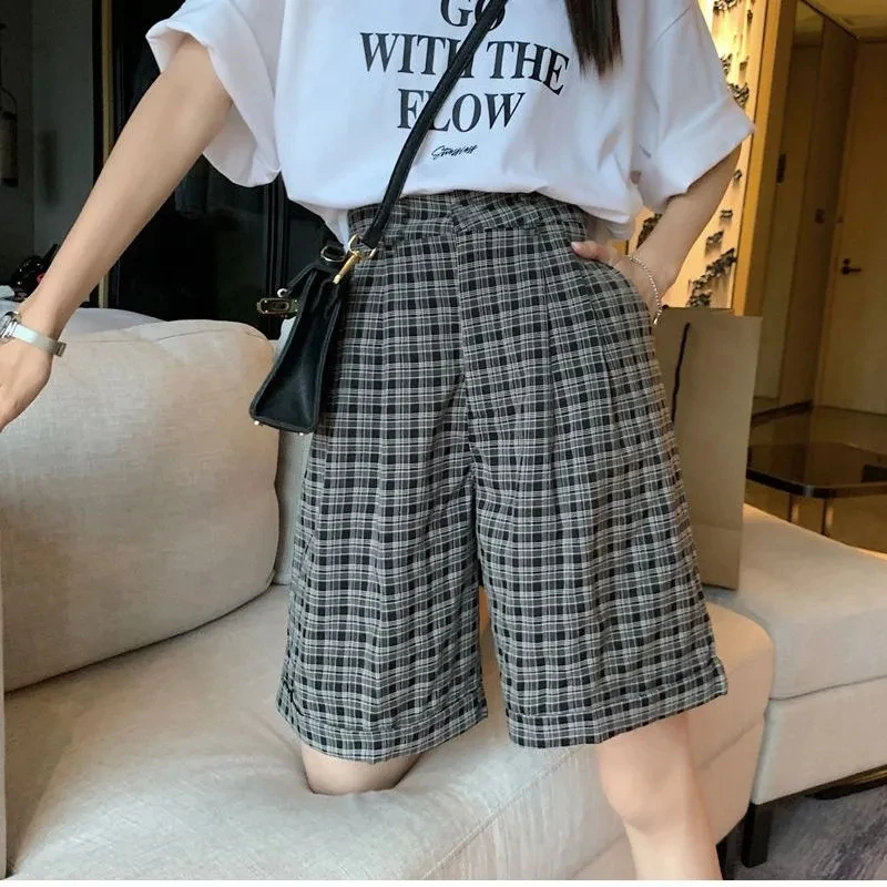 

Gray Plaid Women Cycling Short Summer Clothes Womans Pants High Waist Y2k Woman Rave for Dancing Sport Leather Cargo Shorts 2023