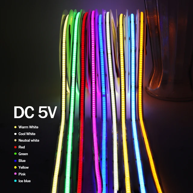 Tira de luces LED COB con alimentación USB, 320 LEDs, alta densidad, FOB,  COB, Flexible, RA90, CC, 5V, regulable, cuerda de Luz lineal - AliExpress