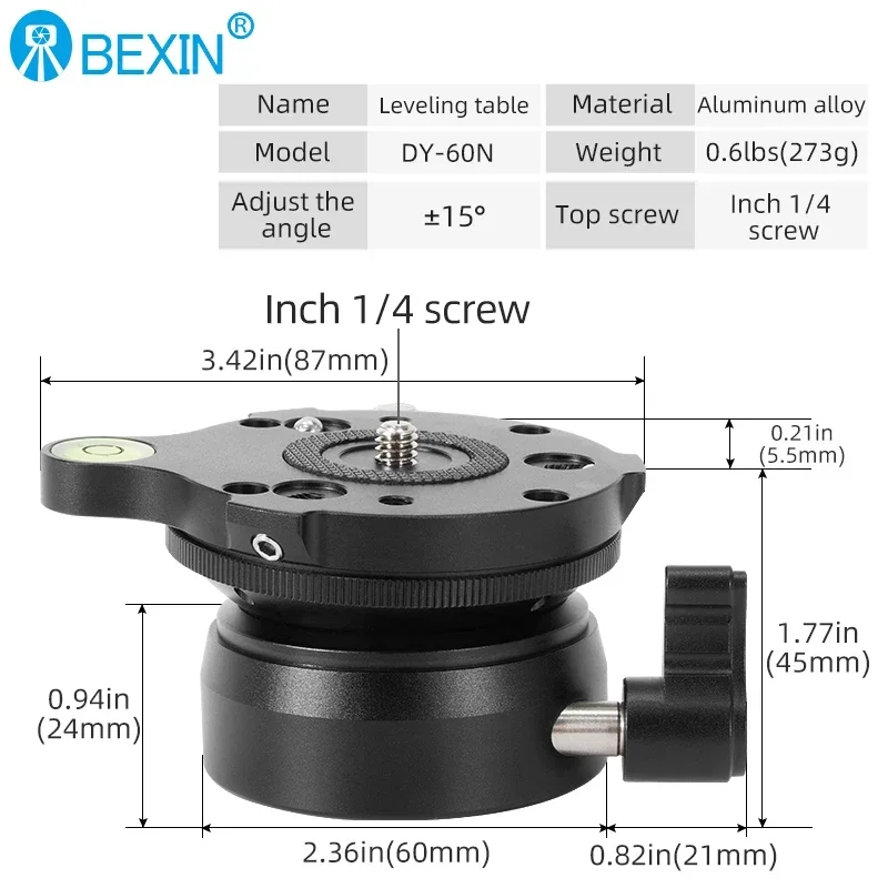 Tripod Ball Head Video Tripod Head Level Adjuster Base Half Ball with Offset Bubble Level Quick Release Mount Adapter For DSLR Cameras