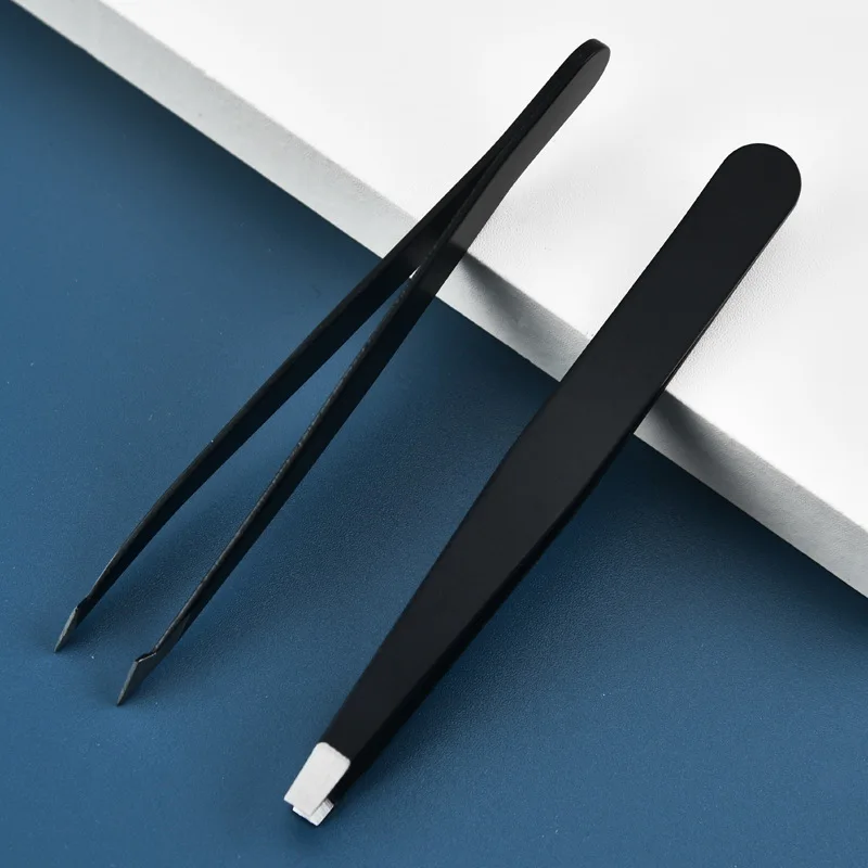 Hair Removal Tweezers Stainless Steel Eyebrow Tweezers Pink Slanted Black Tip Point Face Harmless Makeup Beauty Tool Black 4