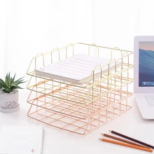 

Gold Metal File Tray Desk Accessorie Magazine Holder Handmade Overlayabl File Office Organizer Layering Paper Storage Paper Tray