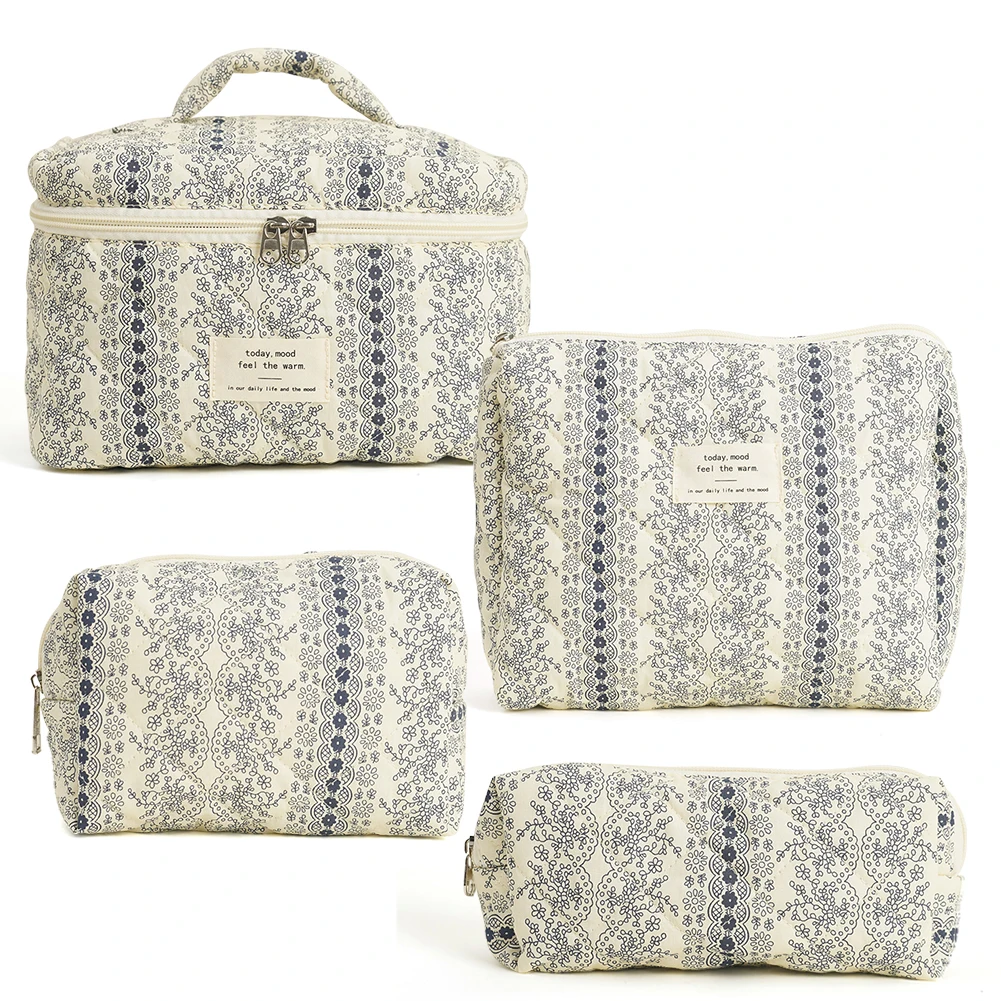 Floral Cotton Travel Makeup Bag Set for Women