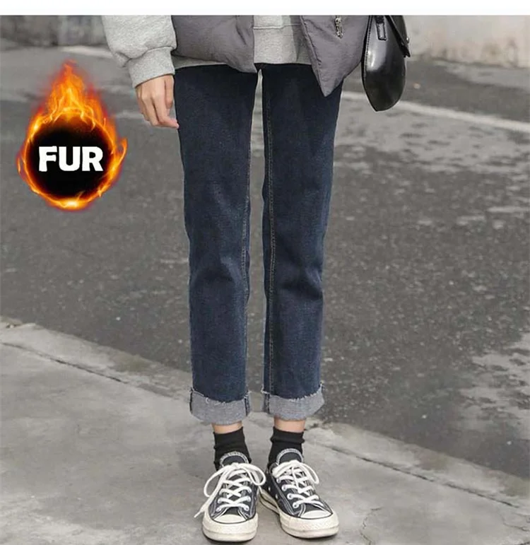Calças de Brim para Mulheres de Cintura Inverno Mais Tamanho Quente Magro Alta Calças Jeans Estudante Sólida Calça Retro Meninas Mulher 2022 Y2k 2 Computers & Electronics
