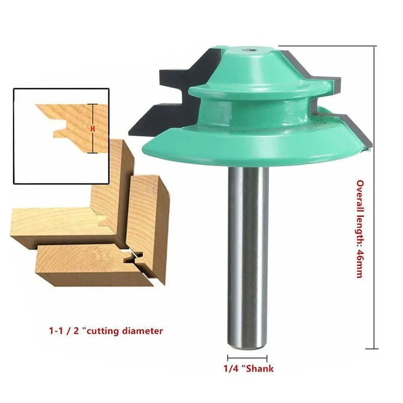 

1PC 1/4 6.35MM Shank Milling Cutter Wood Carving 45 Degree Lock Miter Router Bit 1-1/2" Diameter Wood Cutter For Woodworking