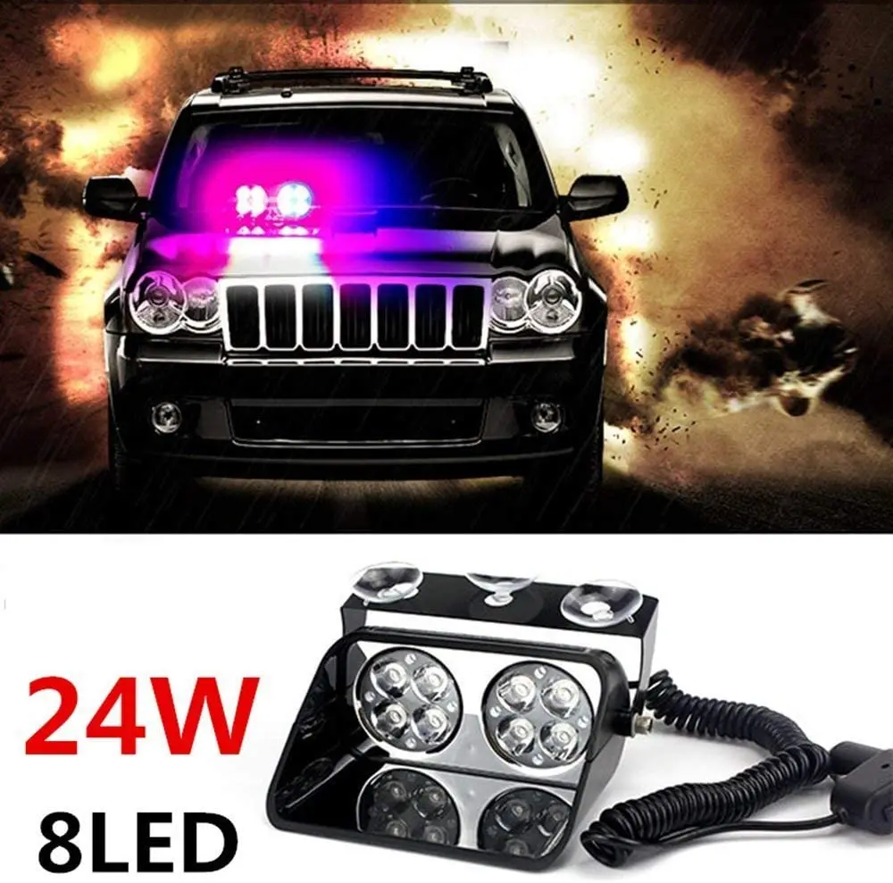 8 LED Strobe Emergency Light Car Windshield Warning Lights Police Red Blue Yellow Flashing Signal Beacon 12V