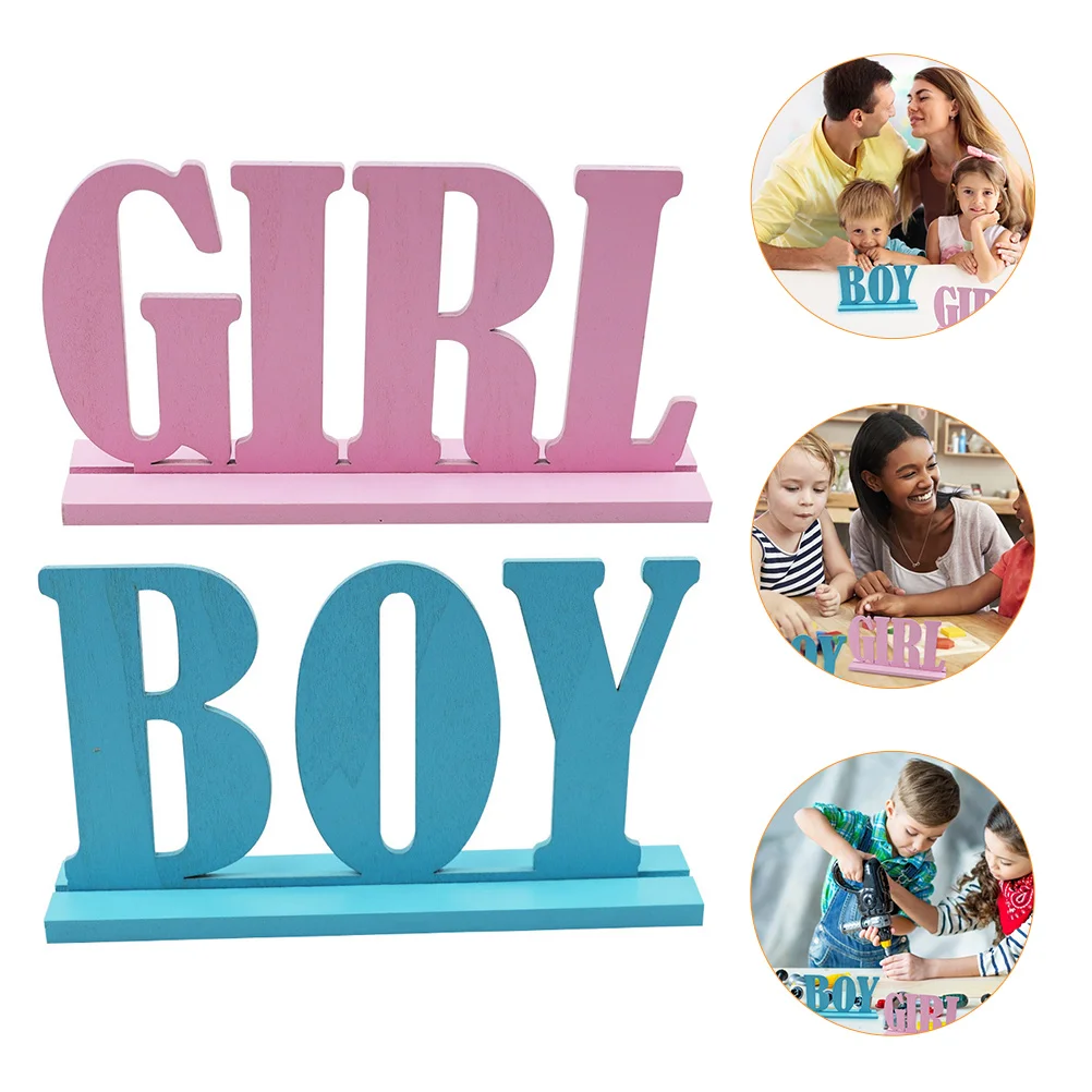 

2 Pcs Wooden Ornaments Girl Birthday Decor Gender Reveal Decoration Decorations Desktop Party