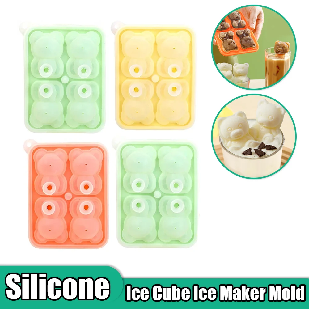 1PC Creative Little Bear Ice Cube Ice Maker Mold Silicone Grid Self Made Bear Model Making Artifact Soft Rubber Mold