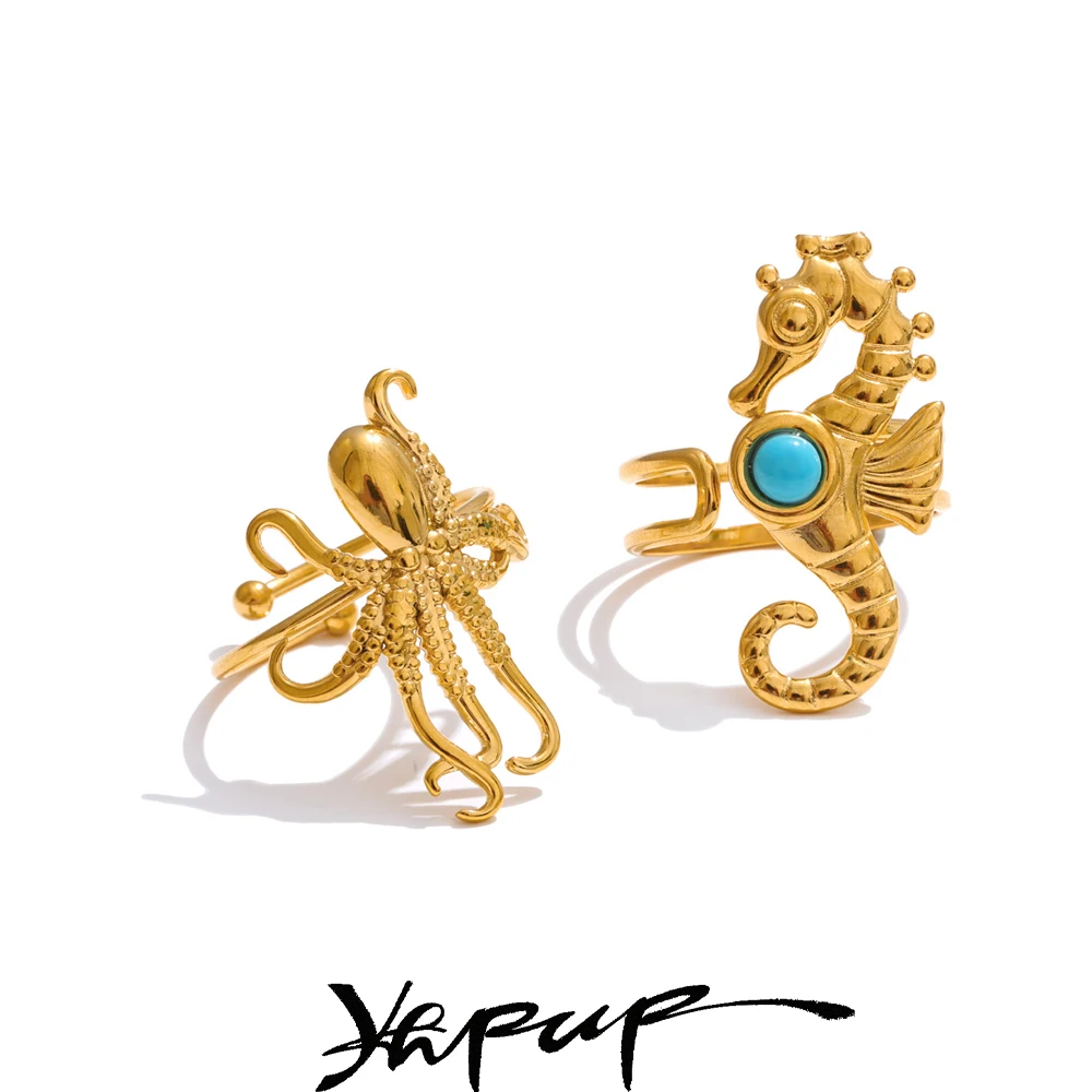 Yhpup Squid Seahorse Ring Stainless Steel
