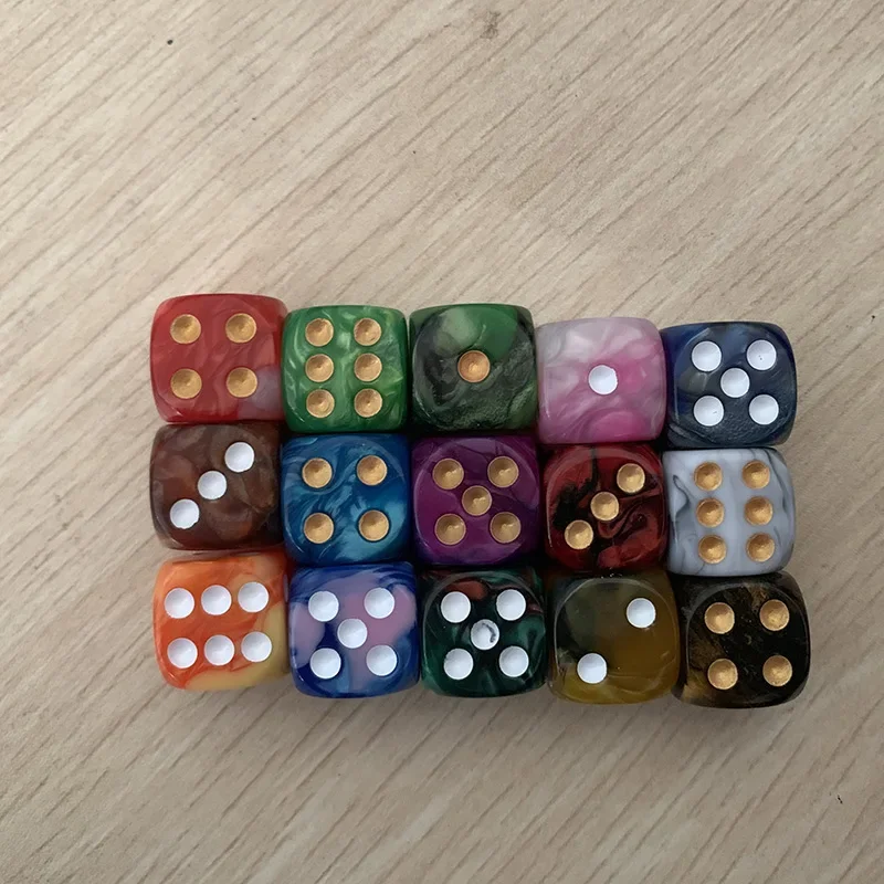 Juego de dados de rompecabezas de dos colores, accesorio de juego de mesa, juego divertido de dados de 6 caras, 16mm, 5 piezas por juego