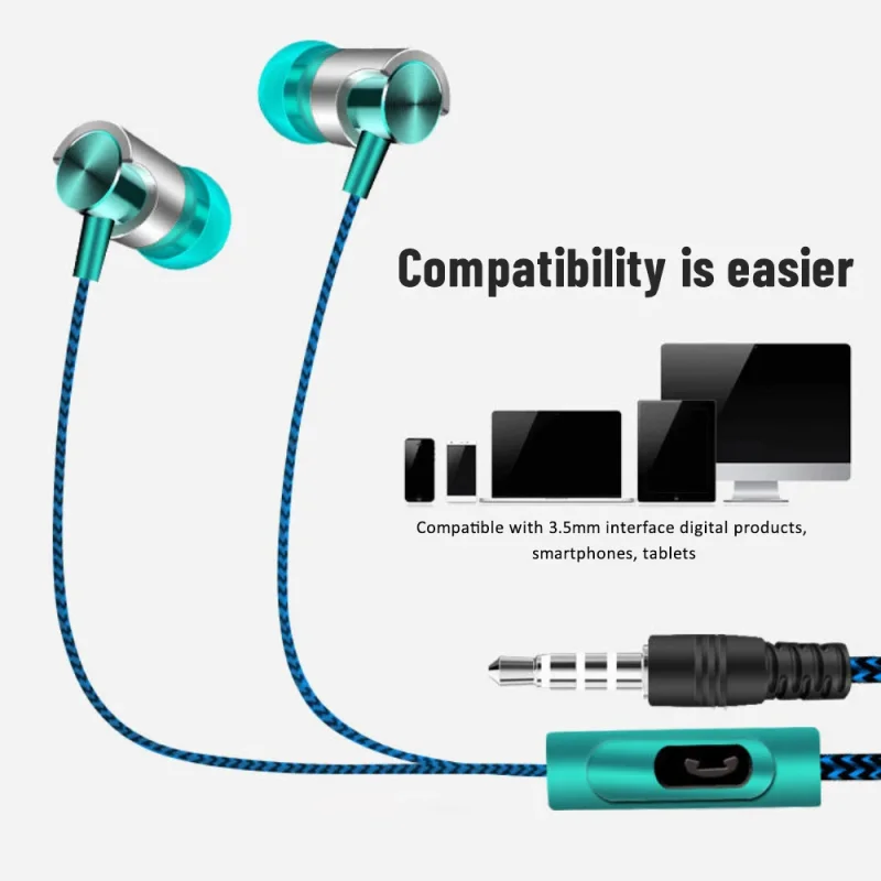 Wired Headphones 3.5mm Sport Earbuds with Bass Phone Earphones Stereo Headset with Mic Nylon Weave Cable Earphone For Laptop