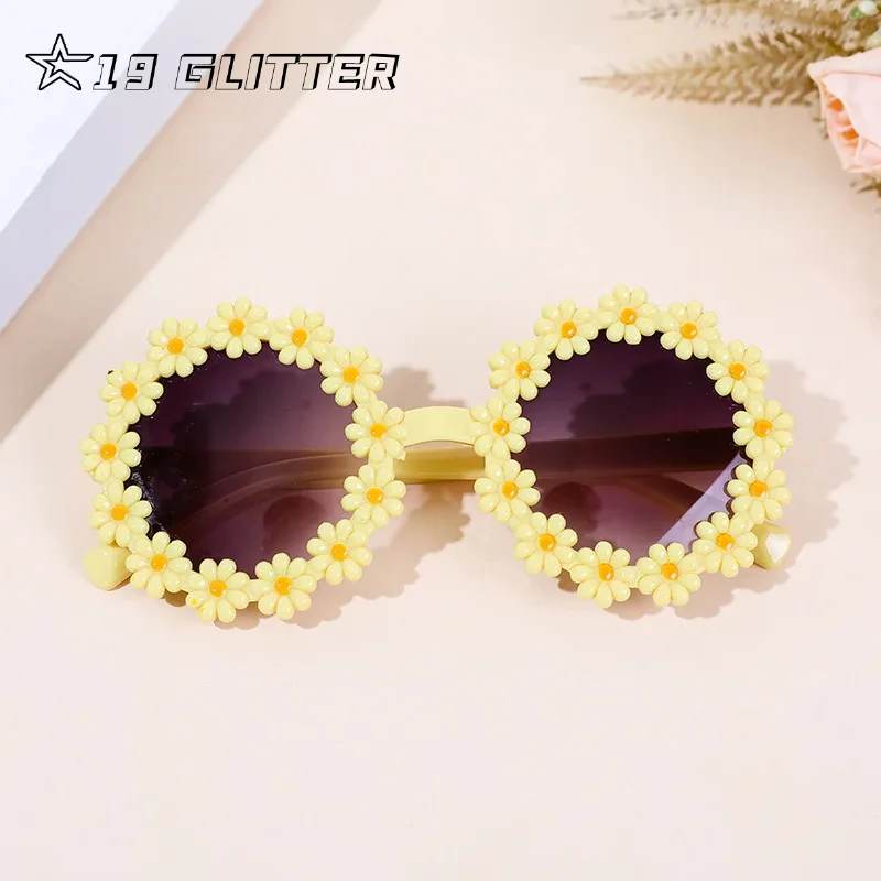 Children Sunglasses Summer Cute Acrylic Flower Outdoor Sun Protection Baby Girls Classic Kids Boy UV400