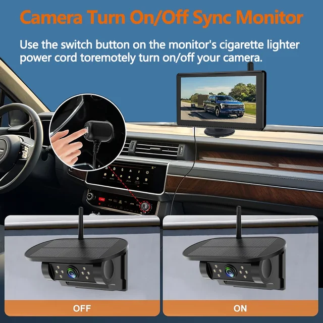 654166-b385b3.jpg 7 بوصة مركبة تعمل باللمس DVR مع 2 كاميرا احتياطية لاسلكية مغناطيسية تعمل بالطاقة الشمسية BSD إنذار لشاحنة/RV/مقطورة/رافعة شوكية