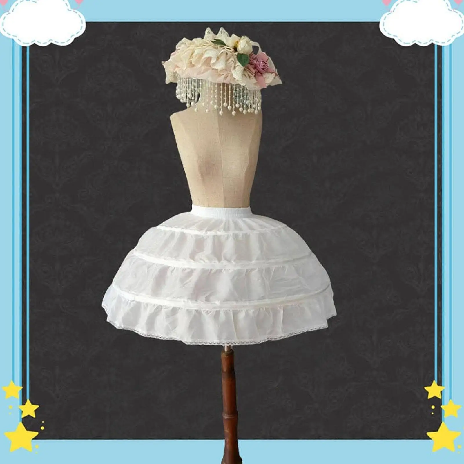 3 Hoops Petticoat Simple Dress Underskirt for Stage Performance Role Playing