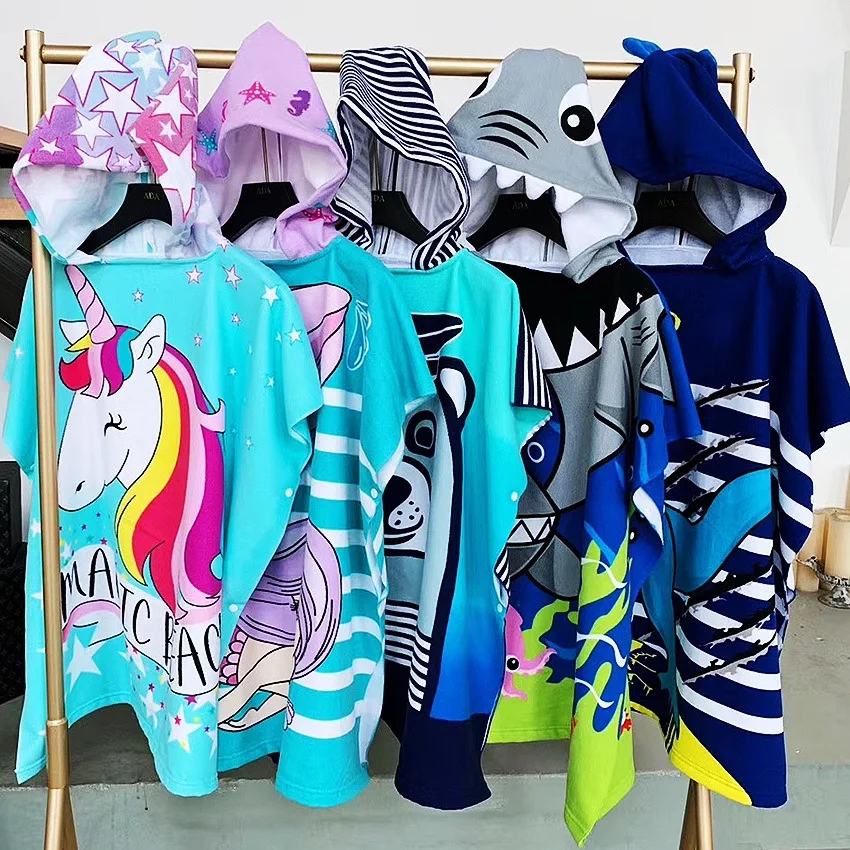 L Size Cotton Bathrobe for Children Large Beach Towels Poncho Surf Quick Dry Microfiber Terry Coth Kids Boy Girl Swimming with Hood