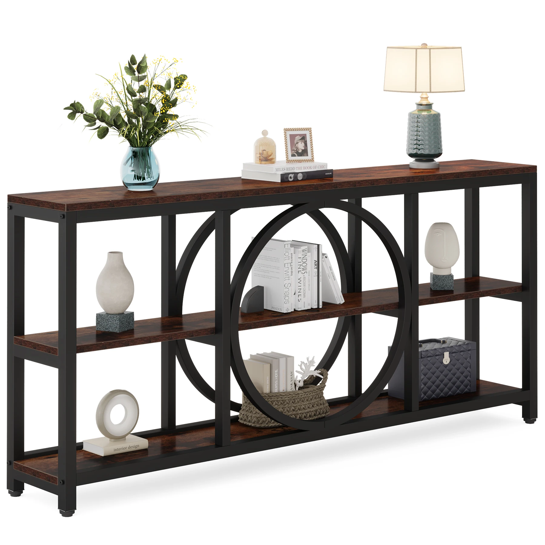 Tribesigns Extra Long Console Table, 70.9 inch Narrow Sofa Tables with 3 Tier Wood Storage Shelves Industrial Metal Frame