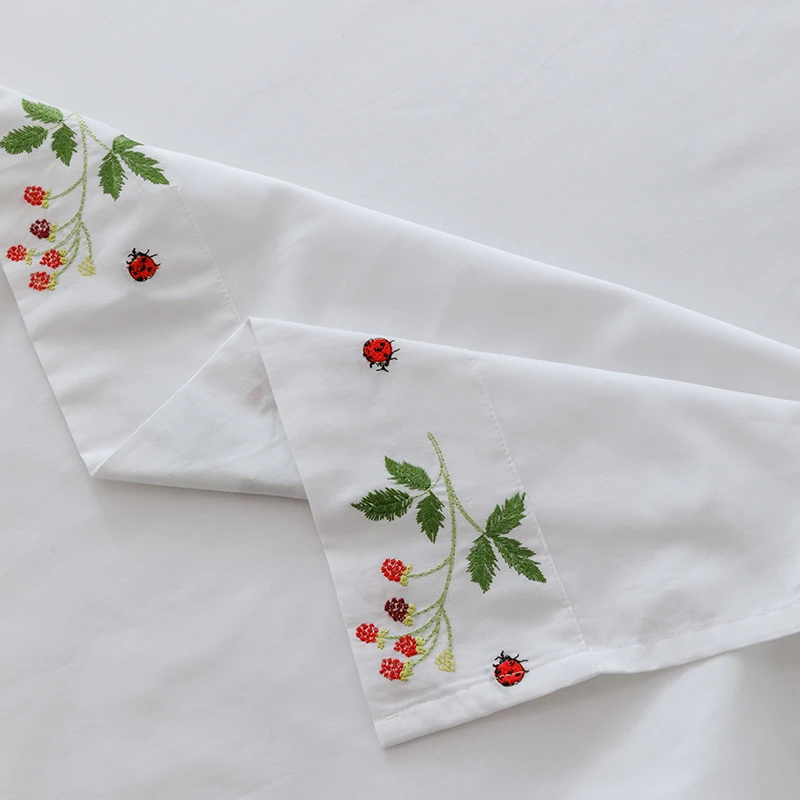 100% Cotton Twill Embroidered Bed Sheets Luxury Flowers Embroidery Solid Color White Bedding Flat sheet 230*250cm 250*250cm 4
