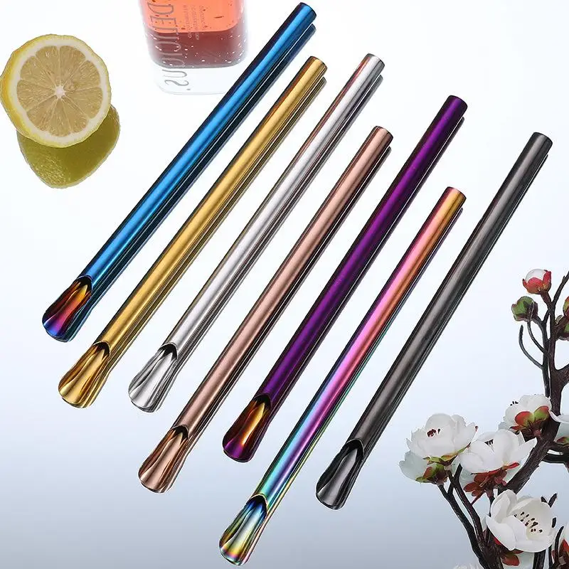 Sustainable 304 Stainless Steel Reusable Bubble Tea Straw Spoon for Milkshakes