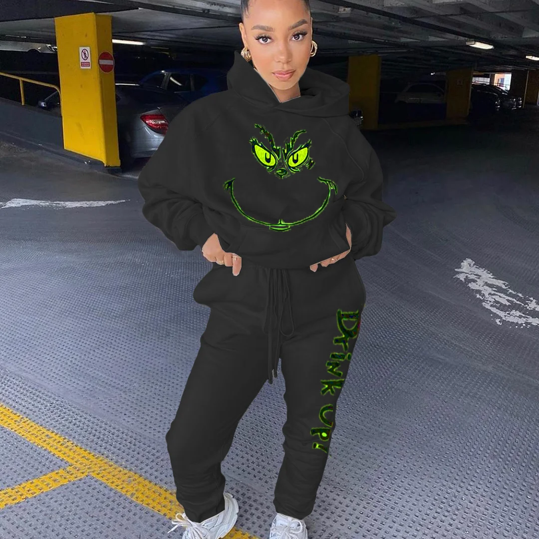 Streetwear 2 Piece Set Woman Suit Hooded Tracksuit Print Long Sleeve Sweatshirt Sweatpants Pant Sets Sweatsuit Jogging Suit