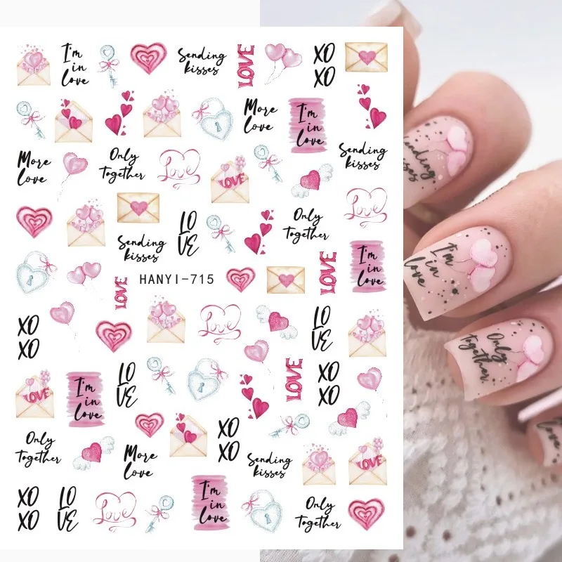 

3D Nail Stickers Valentine Day Love Letters Kiss Lipstick Heels Decals Back Glue Nail Decal Stickers For Nail Tips Beauty