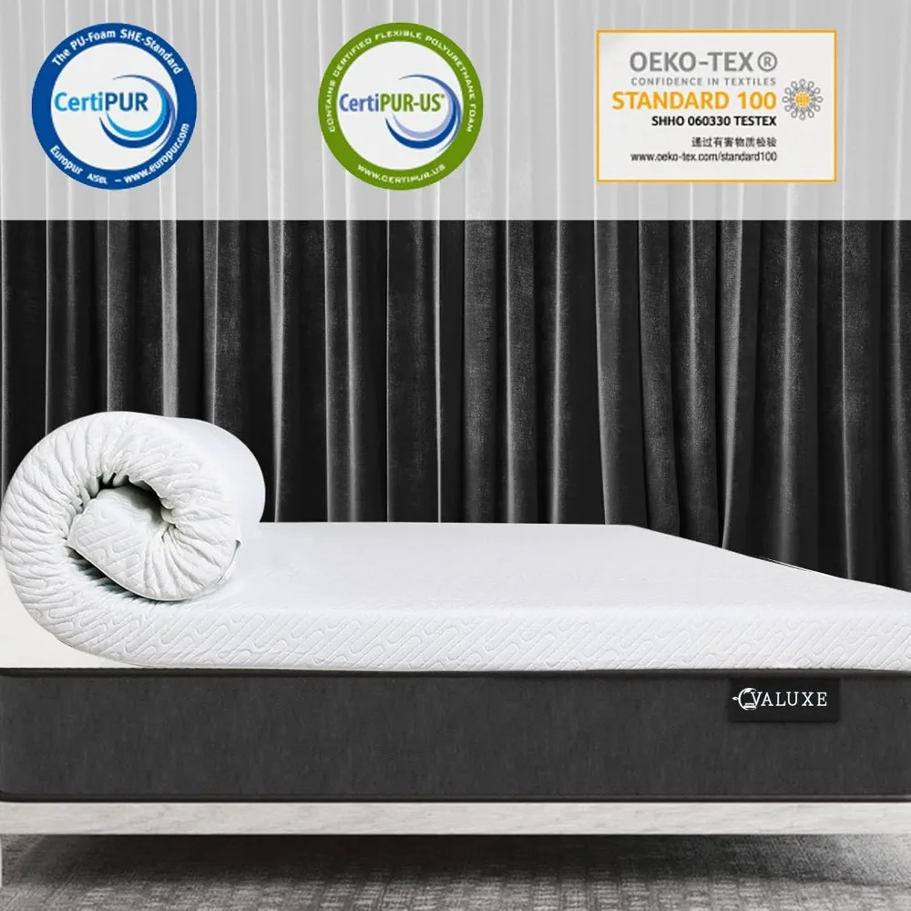 Gel Memory Foam Mattress Topper，Density Cooling Pad Pressure Relief Bed Topper (with Removable & Washable Bamboo Cover)