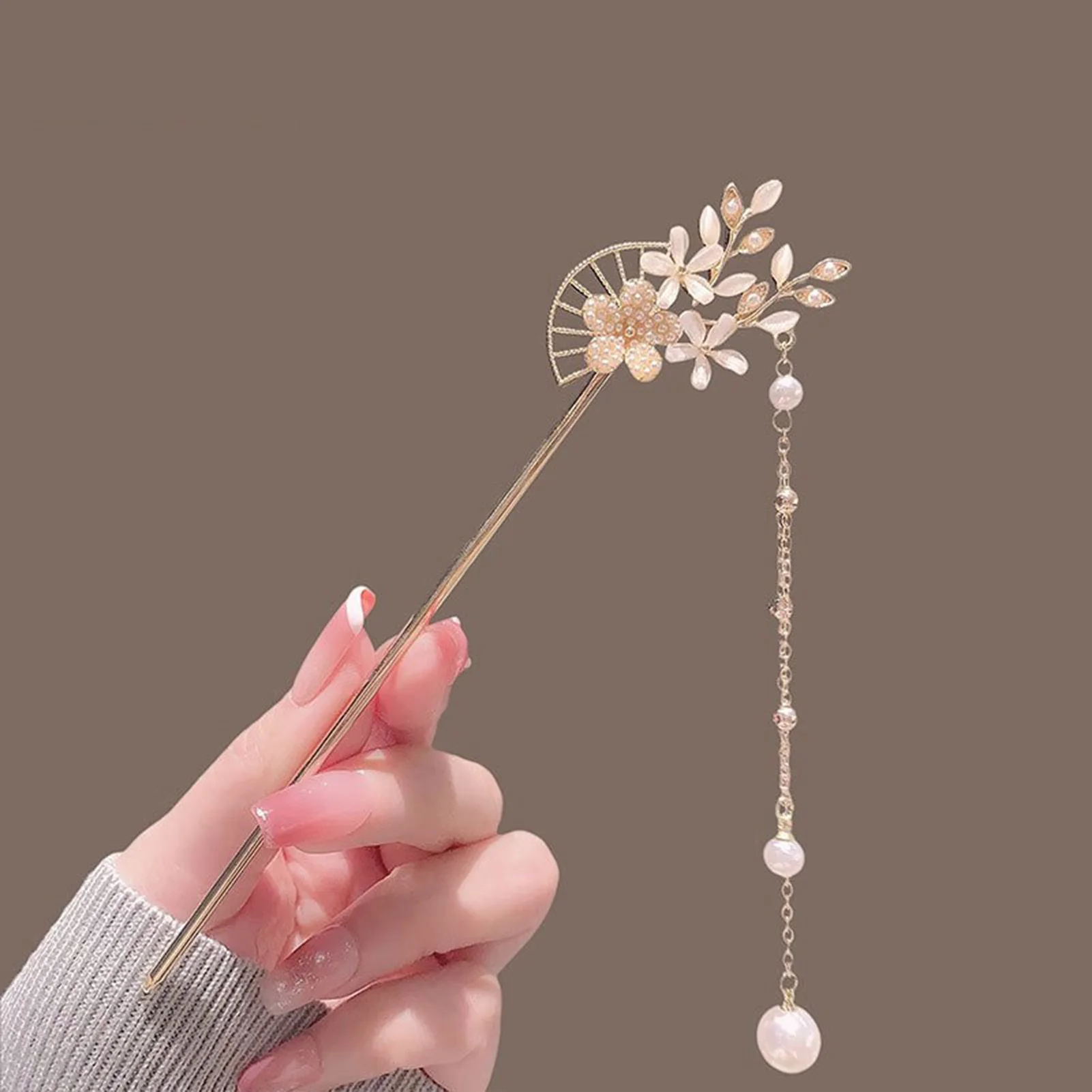 Classic Hair Stick Peach-blossomhair Chopsticks Gold Plated Prong Updo Chignon Hairpin For Women Chinese Hanfu Hair Accessories