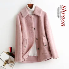 100% lã casaco de pele das mulheres roupas inverno real ovelha shearing jaqueta feminina curto casual casacos lã coreano manteau femme sqq