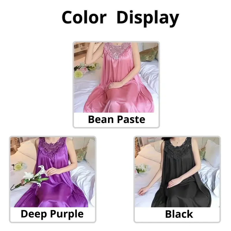 Lace Ice Silk Sleeping Dress Medium Length Sleeveless Tank Top Sexy Sleeping Dress Can Be Worn Externally Home Wear women nightgowns