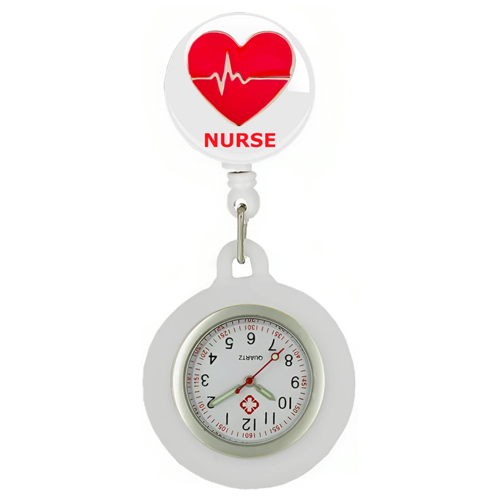 Pocket Watch Hospital Health Care Medical Nurse Doctor Love Heart Beat Stethoscope Retractable Badge Reel Clip Hang FOB Pocket Watches Clock