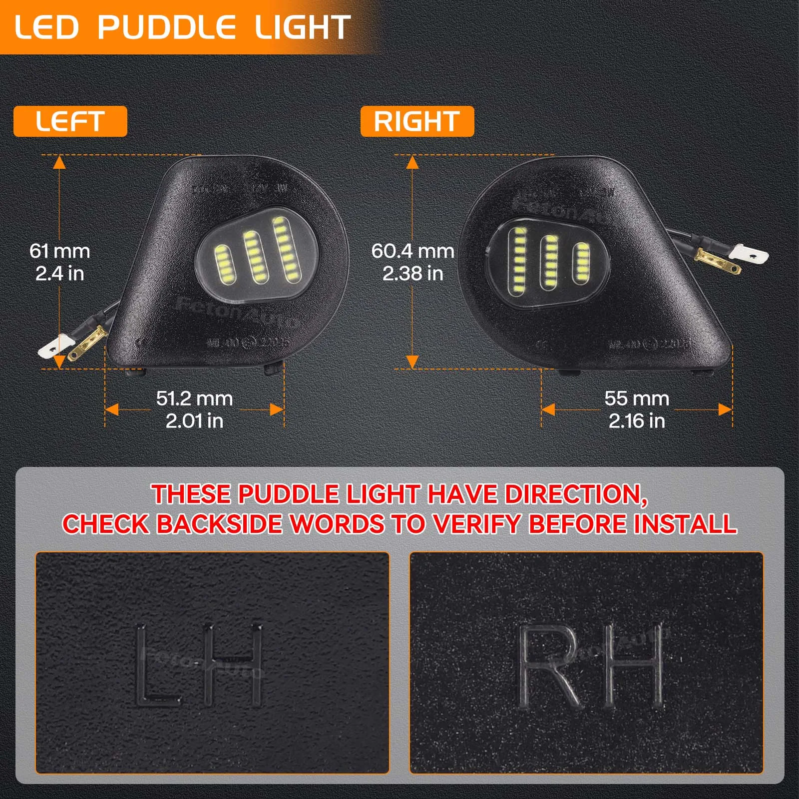 LED Puddle Light Under Mirror - White Door Illumination Lamp, 2-Pack