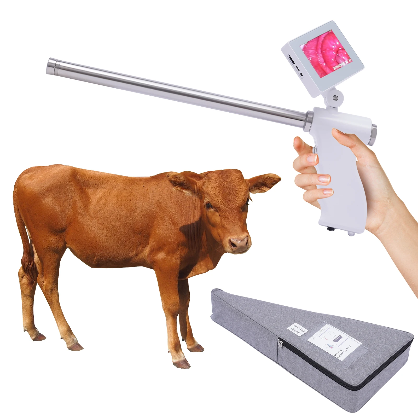 Cattle AI Kit with 15MP Camera 3.5-Inch LED Display Anti-Fall Rope 8 Hours Battery Life for Insemination Process