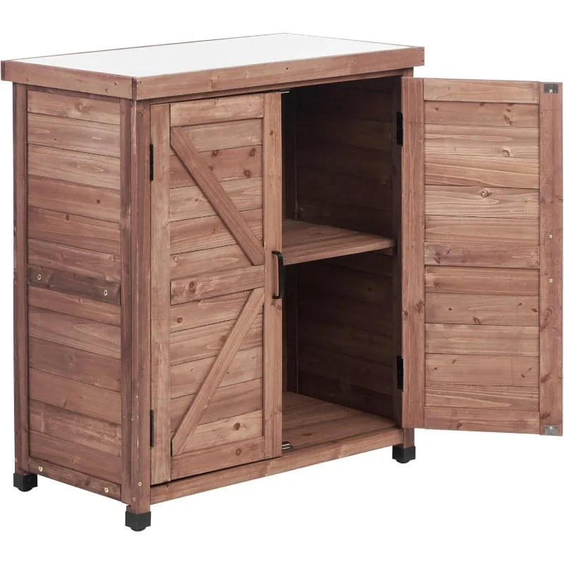 Outdoor Potting Bench with Storage Cabinet and Metal Top 1