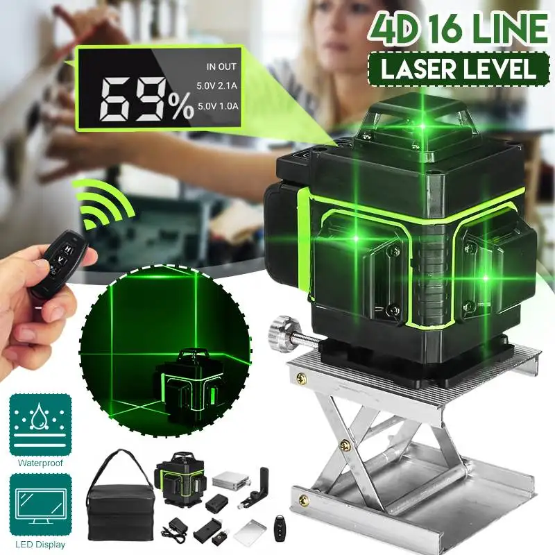 

16 Lines 4D Green Laser Level Self-Leveling 360° Horizontal And Vertical Cross Super Powerful Green Beam Line Laser Level