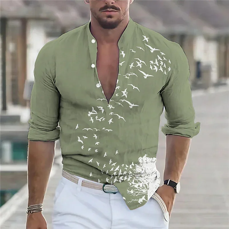 Men's Shirt Graffiti Color Ink Irregular Top T-shirt Stand Collar Button Casual Comfortable Soft Sports Fashion 2023 Popular
