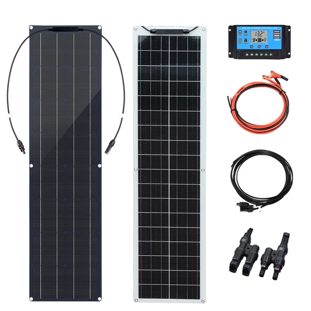 WUZECK Solar Panel kit 12V  -Kit de Panneaux Solaires Flexibles de 50 Watts, Batterie de 100 Watt, 12V, 24V, pour Camping, Voiture, Bateau, Extérieur 1