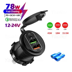 Dual Type - C & USB - A Waterproof Car Charger with LED Voltmeter - Fast Charging Port (78W - 3Ports)