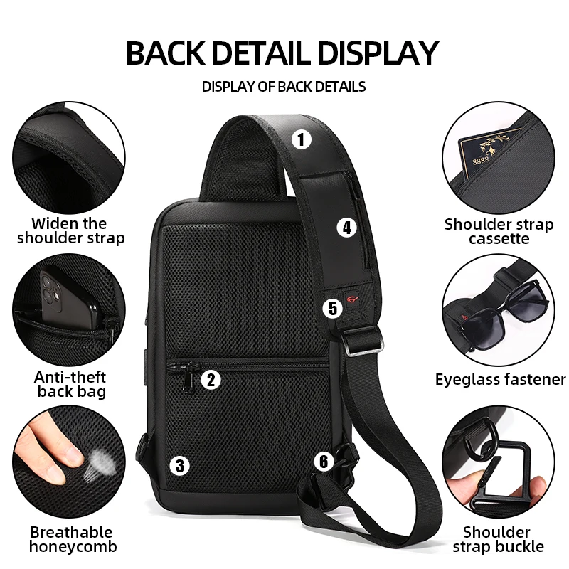 Fenruien Men Shoulder Bag For Men Waterproof USB Charge Crossbody Bags Male Short Trip Chest Bag Fit For 9.7 Inch iPad images - 6