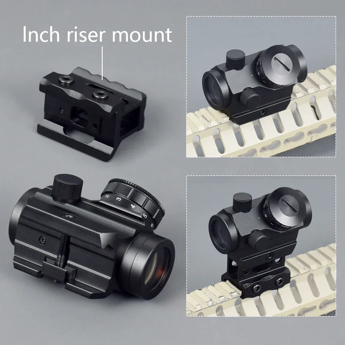 Tactical 1x20mm RDS-25 Red Dot Sight Collimator Airsoft Gun Rifle Scope Sight with 1 Inch Riser 20mm Rail Mount Hunting