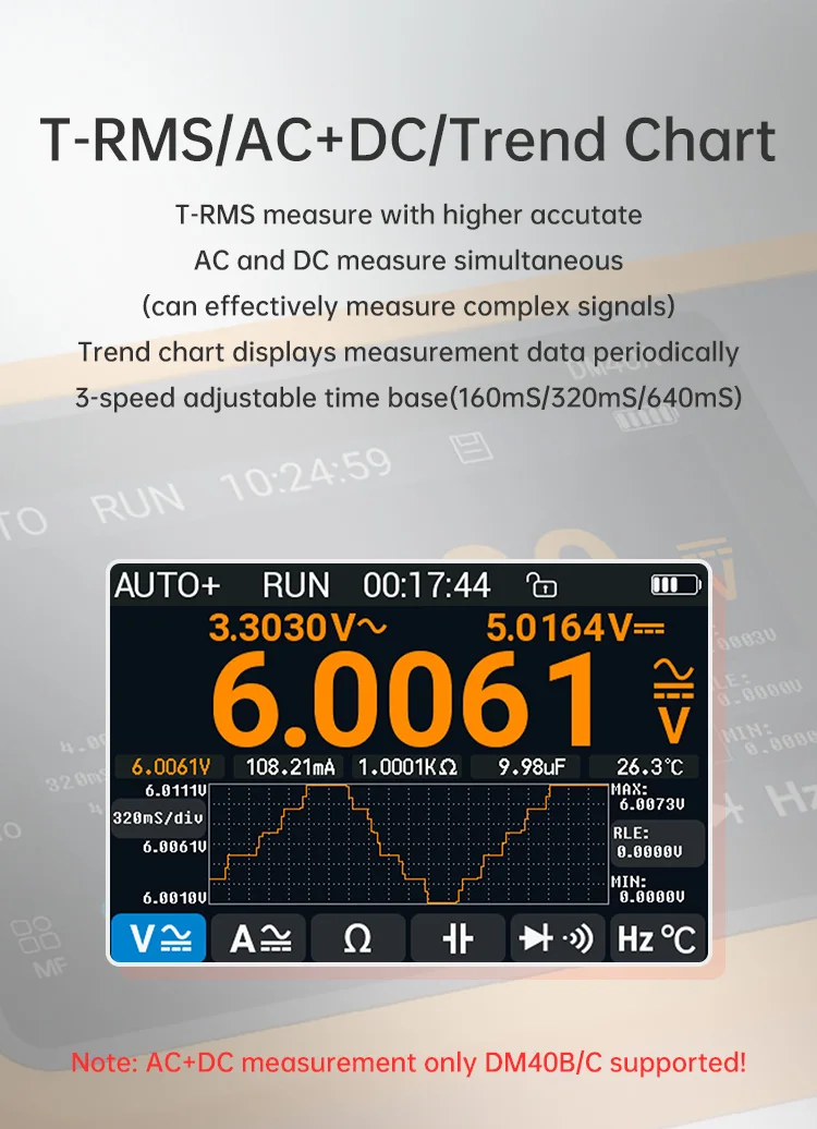 DM40 Digital Multimeter Oscilloscope Signal Generator 3 in 1 50M Sample rate Vol