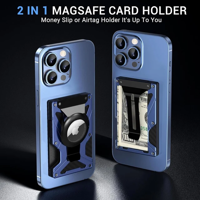 Magnetic Phone Wallet Compatible with Apple MagSafe-Metal Card Holder with AirTag Holder, RFID Blocking & Money Clip Mag Safe Wa 4