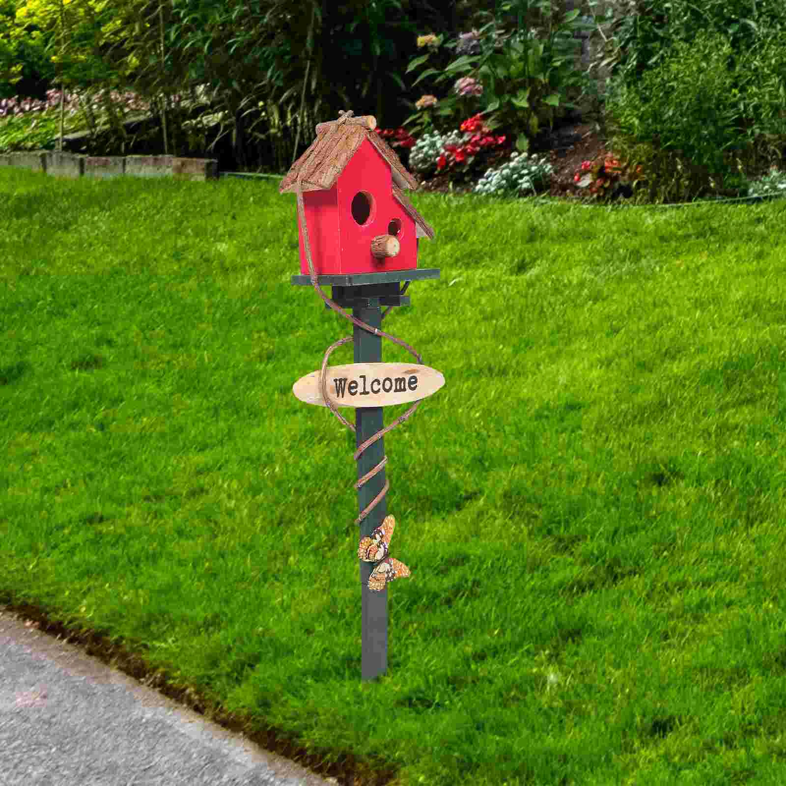 Bird House Stand Outdoor Decor Garden Birdhouse Decor Cottage Bird